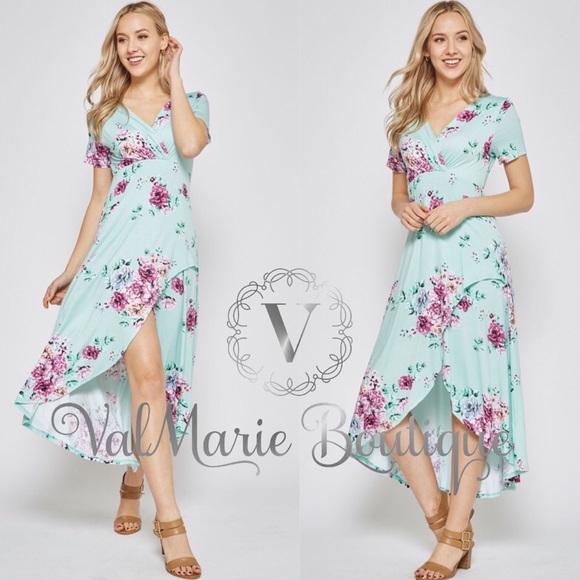 SZ S LAST 1! Mint floral hi low maxi dress - Picture 2 of 3